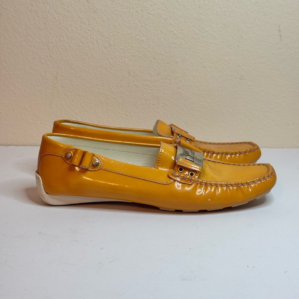 Christian Dior Women’s Patent Leather Loafers Metal Buckle Size 36.5